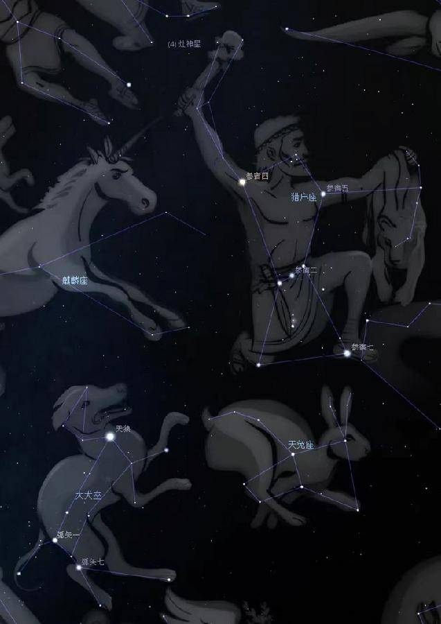 冬季夜空中的天狼星（图源：Stellarium）