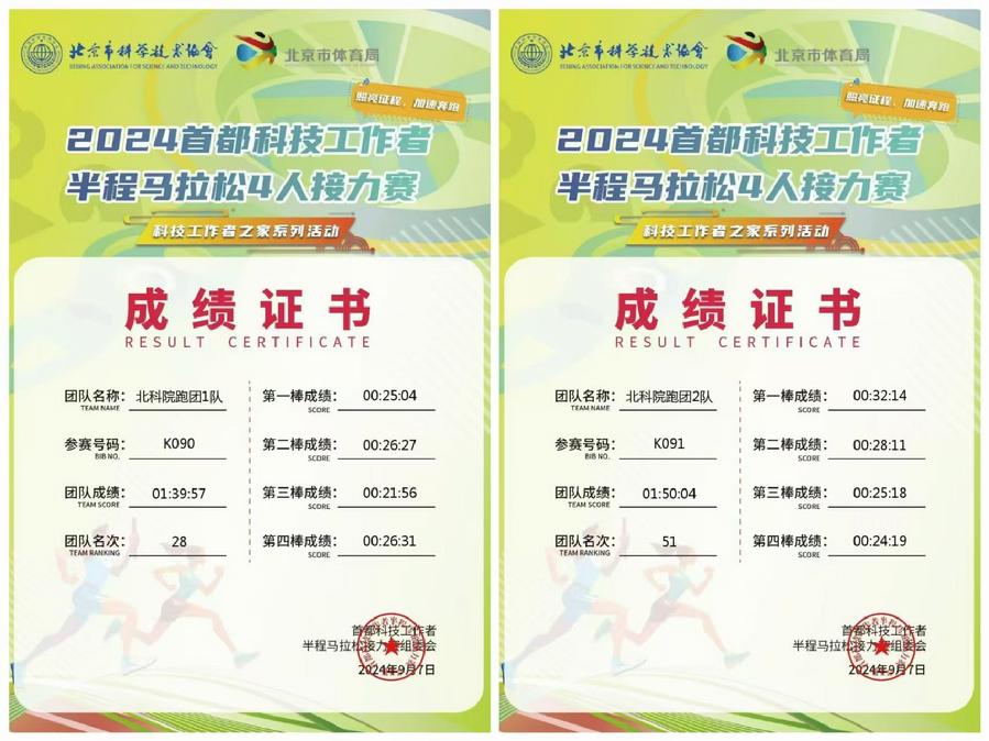 北科院跑团成绩证书